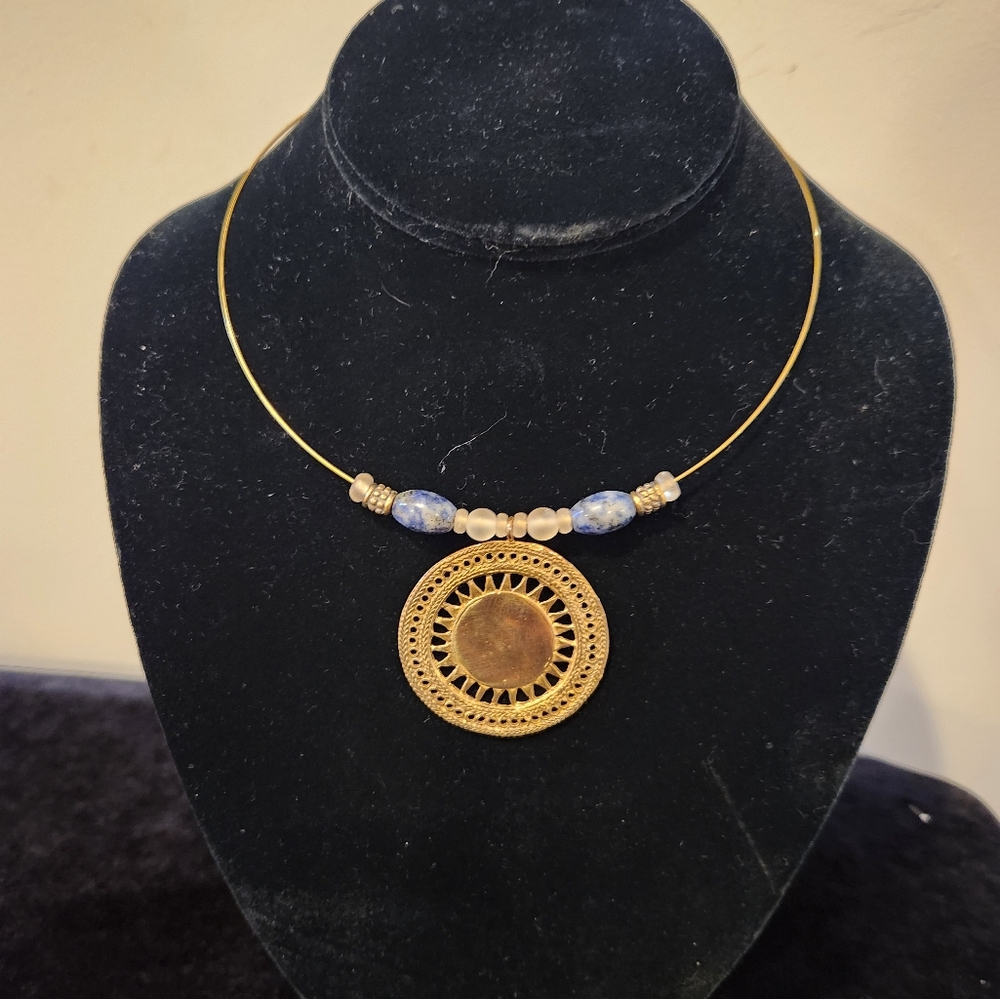 Elegant Gold and Blue Beaded Necklace